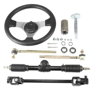 Imagem de Asecupdat Volante De 300 Mm, Cremalheira De Engrenagem, Pinhão, Barra De Direção, Conjunto De Eixo Ajustável De 435 Mm / 17,1 '' Compatível Com Buggy 110Cc 125Cc 140Cc Go Kart Golf Utv Atv Acessórios