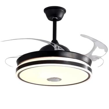 Imagem de Ventilador de Teto Preto com Pás Retráteis, LED 3 Cores, Caixa de Som Integrada Bluetooth, 6 Velocidades, Timer, Controle Remoto – Silencioso e Moderno – Bivolt