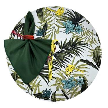 Imagem de Kit Sousplat Suplá Completo Mesa Posta com Guardanapos e Pg Decorativo 4 Lugares (PÁSSAROS TROPICAL - GUARDANAPOS VERDES - PG 2 MADEIRAS)