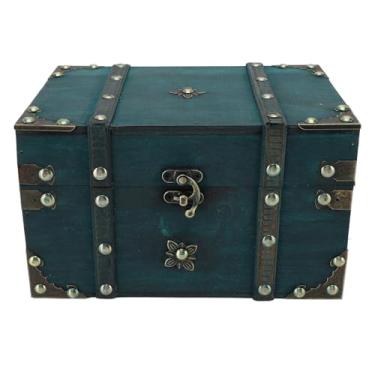 Imagem de Baú do Tesouro de Madeira Vintage, Caixa de Armazenamento Antigo Com Tampa Articulada, Caixa de Jóias Decorativas Artesanais, Peito de Pirata para Decoração de Quarto Em Casa