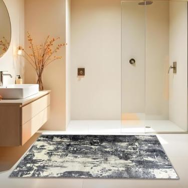 Imagem de 1 Tapete Banheiro Belga Grande Absorve Es Mo 100 x 140 Vr (D7Mod Cinza Azul Bege Preto Marfim Moderno Manchado Abstrato)