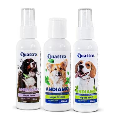 Imagem de Kit Higiene Pet Limpa Orelhas + Limpa Patas + Hidratante de Patas Andiamo Para Caes e Gatos Quattro