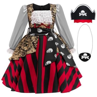 Imagem de Girls Pirate Costume Buccaneer Princess Dress Up for Kids with Accessories Halloween Cosplay Party Outfit