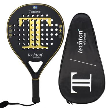Imagem de Raquete de padel com superfície de fibra de carbono 3K e núcleo de espuma viscoelástica EVA – Padel leve e bem equilibrado para jogadores iniciantes e intermediários – Inclui bolsa de transporte