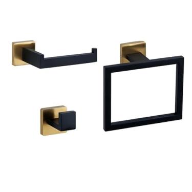 Imagem de Banheiro Preto Ouro Suporte de Papel Higiênico Suporte de Toalha Gancho de Roupão Anel de Toalha Aço Inoxidável Conjunto de Ferragens para Banheiro Kit, Conjunto de 3 Peças B
