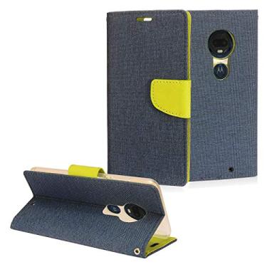 Imagem de Para T-Mobile Revvlry+ Plus, Motorola Moto G7, Moto G7 Plus XT1962/XT1965 - Capa de telefone tipo carteira flip de tecido jeans - CT5 verde/azul escuro