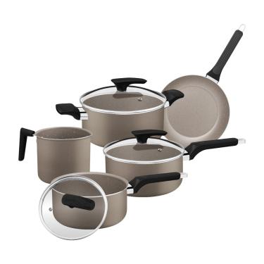 Imagem de Jogo de Panelas 5 Peças Tramontina Milazzo com Revestimento Antiaderente Starflon - Amêndoa 
