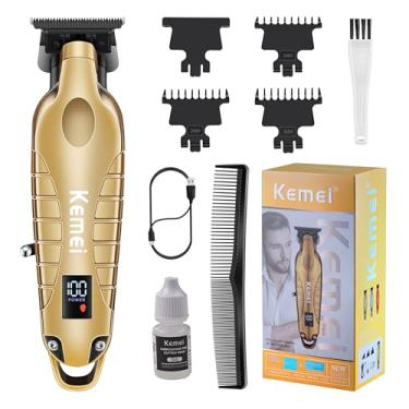 Imagem de KEMEI Aparador de cabelo/barba profissional 2293 para barbeiro com lâmina T, recarregável sem fio, dourado