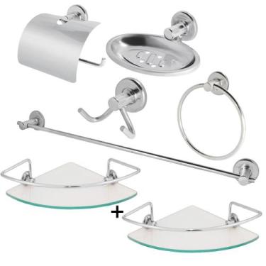 Imagem de Kit Acessórios Banheiro 7 Peças Com 2 Porta Shampoo Canto - Tanko Meta