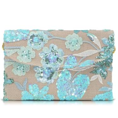 Imagem de QTKJ Pacote de envelopes, bolsas clutch para mulheres, bolsa de palha com flores bordadas de lantejoulas, bolsas artesanais boêmias (estilo 4), Multicor, One Size