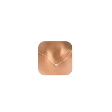 Imagem de ALRNBY Colar gargantilha de ouro para mulheres, colar de estrela de Davi, joia delicada com pingente da sorte, adjustable, Aço inoxidável, Sem Pedra Preciosa