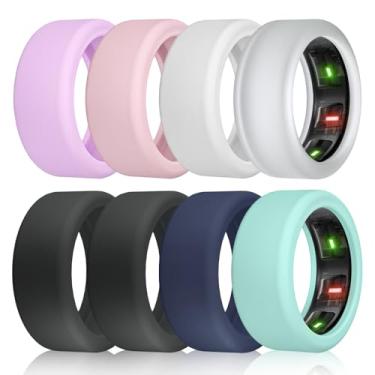 Imagem de NewJourney Pacote com 8 protetores compatíveis com RingConn Gen 2/2 air/ 1, Oura Ring Gen 4/3 | Capa de silicone elástica antiarranhões para malhar (M, transparente/branco/rosa/roxo/2 preto/azul