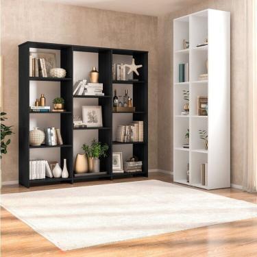 Imagem de Kit com 1 Estante Livreiro 11 Nichos Odelia e 2 Estantes Modulares 5 Nichos Liverpool Preto/Branco
