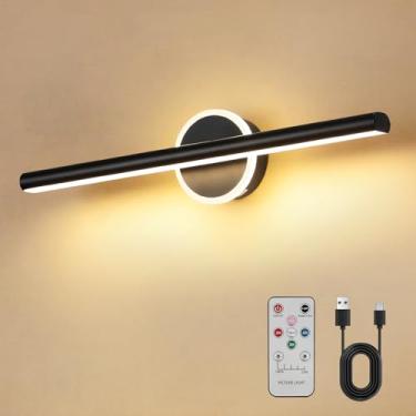 Imagem de HOWMZON Luz de imagem sem fio, luminária de parede de arte de 40,6 cm, luz de imagem operada por bateria, luminária de galeria para pintura, foto, biblioteca (preto fosco)