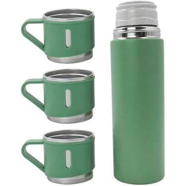 Imagem de Garrafa Térmica Parede Dupla 3 Copos Squeeze Aço Inox 500ml (Verde)