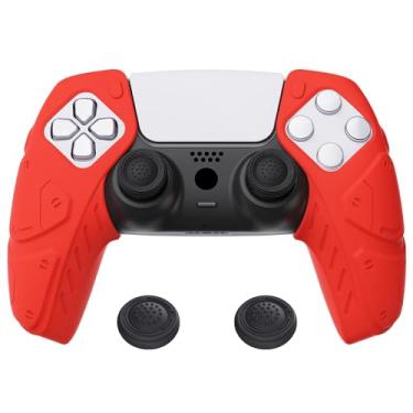 Imagem de PlayVital Capa de silicone macia ergonômica para controle remoto Mecha Edition Passion Red para DualSense, películas protetoras de borracha com tampas de polegar para controle PS5 – Compatível com estação de carregamento