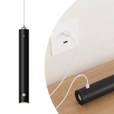 Imagem de GCDFGV Luz pendente operada por bateria, luz suspensa recarregável de LED com bateria de 4500 mAh, regulável por toque em 3 cores, sem fiação, luz pendente sem fio moderna ajustável em altura, para