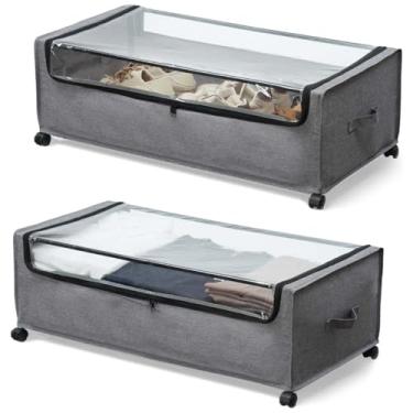 Imagem de FOUCSSOMEI Armazenamento sob a cama com rodas, recipientes de armazenamento sob a cama, armazenamento de sapatos embaixo da cama, gavetas para debaixo da cama, travável, resistente, tamanho XXXXL 90L