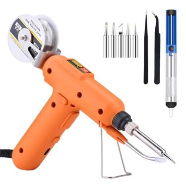 Imagem de Kit de ferro de solda, pistola de solda automática 80W 110V com aquecedor de cerâmica, kit de solda de aquecimento rápido 10 em 1 inclui pontas de ferro, fio de solda, bomba de dessoldagem, pinças