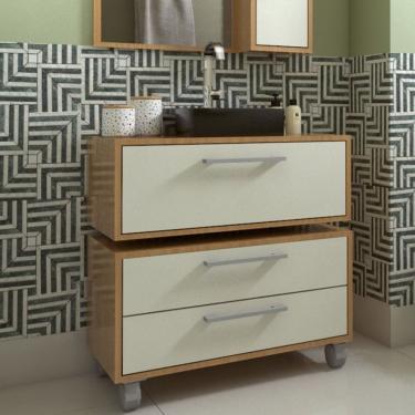 Imagem de Gabinete Para Banheiro Suspenso 80cm 1 Basculante Balcão 2 Gavetas Com Cuba Alice Mel-arenas