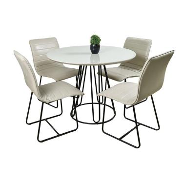 Imagem de Conjunto Sala De Jantar Rubi Off White Com 4 Cadeiras Cristal Couro Pérola Base Preto