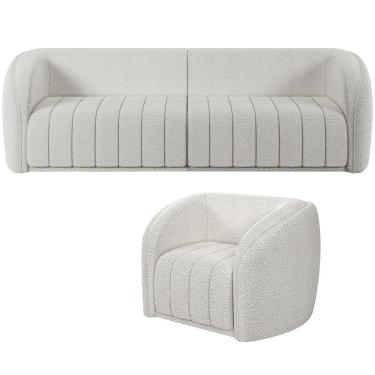 Imagem de Kit Sofá 4 Lugares Para Sala 292cm Com 01 Poltrona Lazio M03 Bouclê Branco