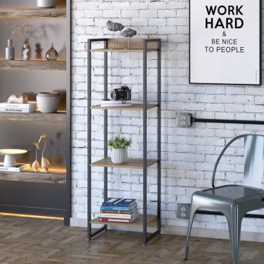 Imagem de Estante Para Livros Industrial Multiuso 4 Prateleiras 146x45cm Dynamica Yescasa Lamina Mel/preto
