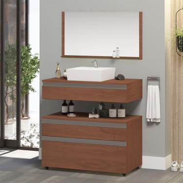 Imagem de Gabinete Banheiro Superior E Inferior Rodizios 3 Gavetas 80cm Safira Freijó Amadeirado - Marrom