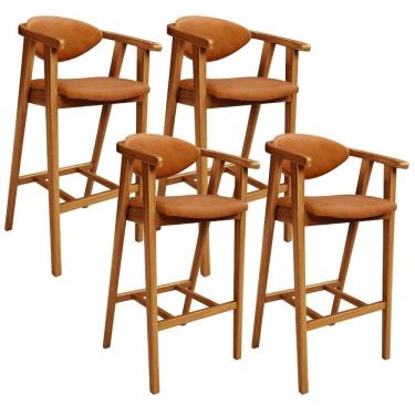 Imagem de Kit 4 Banquetas Alta Para Cozinha Bancada Bar Sala De Jantar Fixa Cecília L02 Couríssimo Canela - Lyam Decor