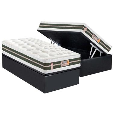 Imagem de Cama Box Baú Solteiro: Colchão Molas Pocket Ensacadas Castor Silver Star Air Max 3D + Base CRC Suede Gray(88x188)
