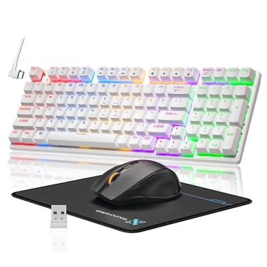 Imagem de Taiahiro Teclado E Mouse Mecânico Sem Fio Para Jogos, 98 Teclas Rgb Com Retroiluminação Azul, Ergonômico Pad, 3 Modos Usb-C/2.4G/Bt5.0, Anti-Ghosting Completo Pc Laptop Gamer