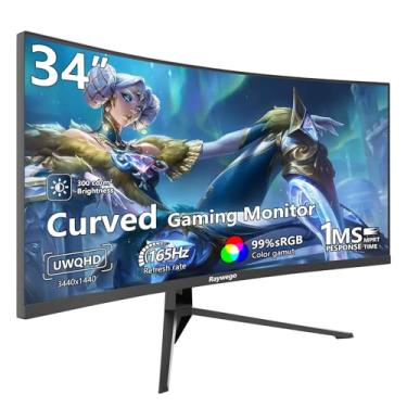 Imagem de Raywego Monitor Curvo Ultrawide Para Jogos De 34" 165 Hz Uwqhd 3440X1440, 1500R -Pip, 1Ms (Mprt), Hdr, 300Nits, Srgb99%, Freesync, Hdmi 2.0 (Tmds) X2, Dp1.4 Proteção Os Olhos, Suporte