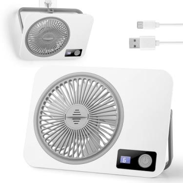 Imagem de XSMNER Ventilador de mesa portátil, visor digital ultrafino de vento forte, 6 velocidades, ajustável, pequeno, silencioso, alimentado por bateria, ventilador de viagem pessoal para quarto, escritório