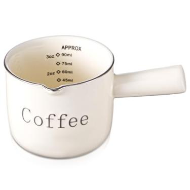 Imagem de Maxdot 1 pacote de copos de café expresso, copo medidor expresso de cerâmica com alça e boca em forma de V, 90 ml, fácil de lavar e ver o volume, branco, para acessórios de espuma para fazer café