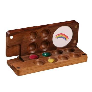 Imagem de Mini paleta de aquarela portátil, paleta de tinta minúscula de cores de madeira, paleta magnética de caderno de esboços para cor de água, guache, tinta acrílica, pequena bandeja de pintura de viagem