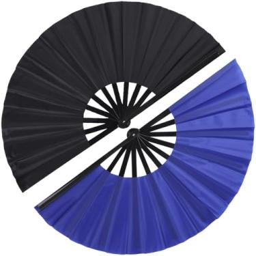 Imagem de Pacote com 2 leques grandes dobráveis para dança em linha, ventiladores de tecido retrô vintage, leque de mão chinês de Kung Fu Tai Chi para festival, dança, presente, apresentação, decorações (preto