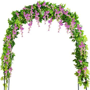 Imagem de Mavee Guirlanda artificial de videira de glicínia - flores de seda de 8,8 m com folhas de hera (1,2 x 2,2 m) para casamento, arranjos florais em casa - roxo