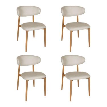 Imagem de Kit 4 Cadeiras De Jantar Lucy Estrutura Aço Carbono Laminado Natural Com Estofado Linho Cru