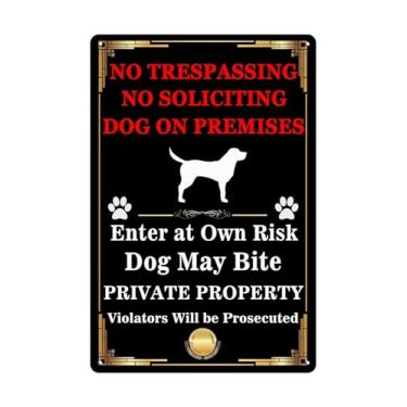 Imagem de Beware Of Dog Sinal de aviso de cachorro para cerca sem invasão de cães placa de quintal propriedade privada placa de metal sem solicitação cão no local entrar por conta própria risco cão pode morder