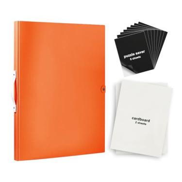 Imagem de Armazenamento de quebra-cabeças, suporte de quebra-cabeça RJVNT para 1000 peças, pasta de armazenamento de quebra-cabeça com 8 folhas de proteção de quebra-cabeça e 2 papelão (laranja)