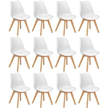 Imagem de Conjunto 12 Cadeiras De Jantar Eames Wood Leda Design Estofada - Branco