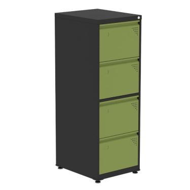Imagem de Armário De Arquivo Oficio 4 Gavetas Pandin 47 Cm (larg) Aço Preto C- Frente Gaveta Verde C- Chave