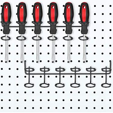 Imagem de 2 peças suporte de chave de fenda Pegboard Peg Board Tool Utility Hooks Pegboard Acessórios para seis ferramentas organizador multiferramentas suporte acessório multi-anel suporte de ferramentas para