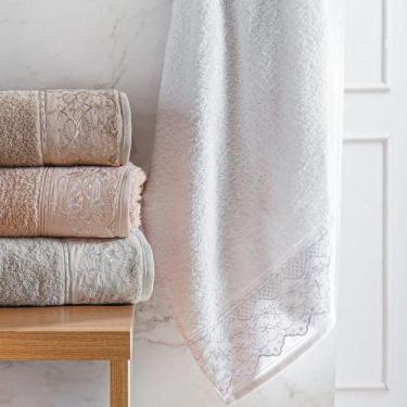 Imagem de Toalha De Rosto Broderie 50x75cm 100% Algodão 400g-m² Branco-lilás - B