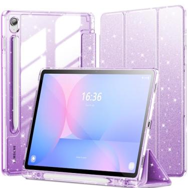 Imagem de INFILAND Capa para Samsung Galaxy Tab S10 FE/ S9 FE 5G 10,9 polegadas/Tab S9 11 polegadas com suporte para caneta S, capa fofa com glitter com parte traseira transparente brilhante [despertar/dormir