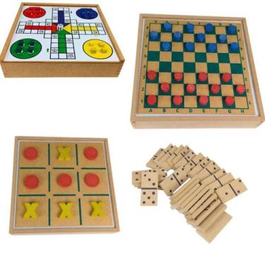 Imagem de Jogo De Tabuleiro 4em1 Dama Ludo Dominó Jogo Da Velha Kit 4 Jogos - CM