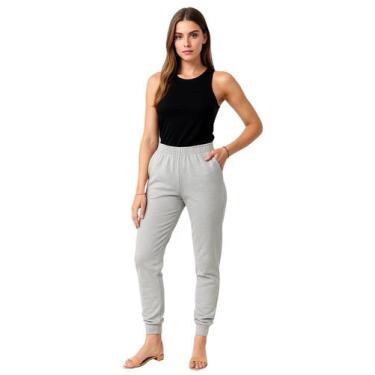 Imagem de Calça de Moletom Feminina Jogger Básica Cinza Felpudo Flanelado com Bo