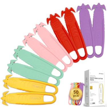 Imagem de T TOVIA Faca Cortadora De Caixa De Segurança Com Lâmina De Aço Inoxidável Embutida E Oculta, Abridor De Embalagens, Cortador De Plástico Para Caixa, Papelão, Filme Retrátil, Tiras De Plástico, 5 Cor