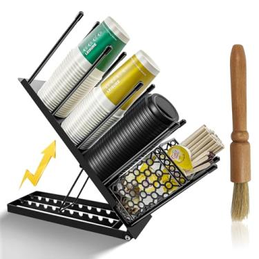 Imagem de toytoto Suporte Para Copos E Tampas De Café Com Suporte Para Canudos/Escova De Limpeza Para Café, Organizador De Bar Ajustável De Metal Com 4 Compartimentos, Dispensador De Copos, Organizador Para