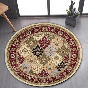 Imagem de Tapete de área estilo marroquino imitação caxemira redondo tapete doméstico para decoração sala de estar quarto tapete antiderrapante fácil de cuidar, padrão marrom escuro clássico, 100 cm